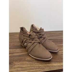 Seychelles Braided Cutout Ankle Booties Taupe Wedge Heel Women's Size 6